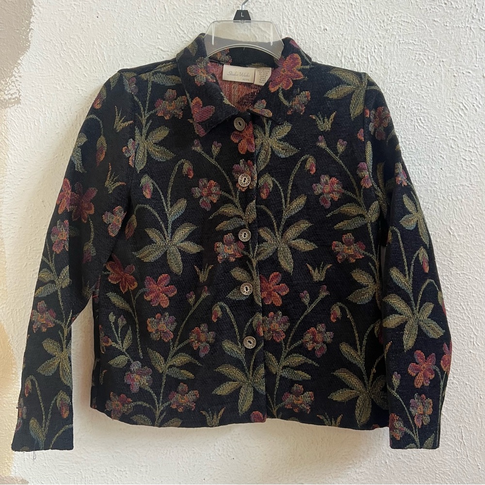 Studio Works black floral tapestry short jacket